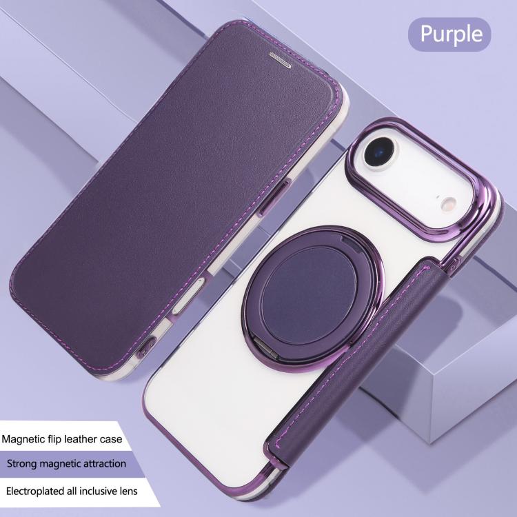 For iPhone Air Ultra-thin Rotation Holder Magnetic Plating Vegan Leather Phone Case