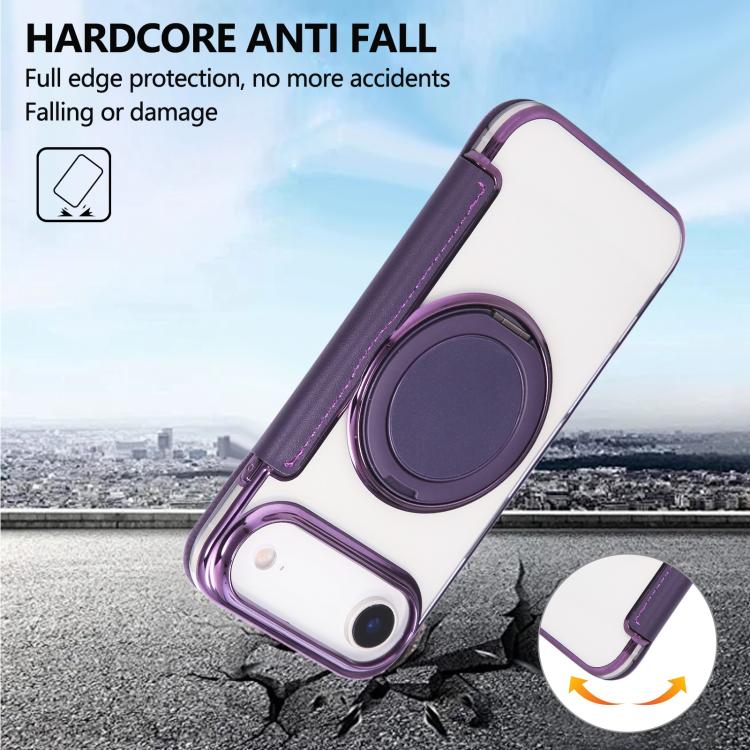 For iPhone Air Ultra-thin Rotation Holder Magnetic Plating Vegan Leather Phone Case