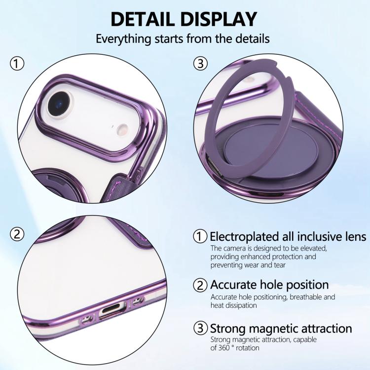 For iPhone Air Ultra-thin Rotation Holder Magnetic Plating Vegan Leather Phone Case