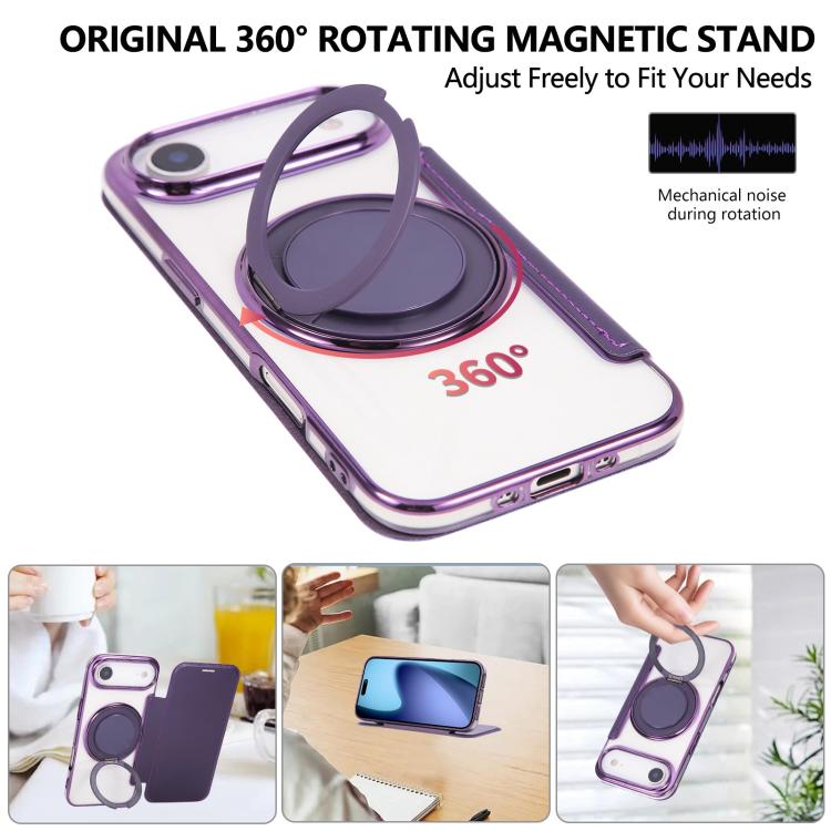 For iPhone Air Ultra-thin Rotation Holder Magnetic Plating Vegan Leather Phone Case