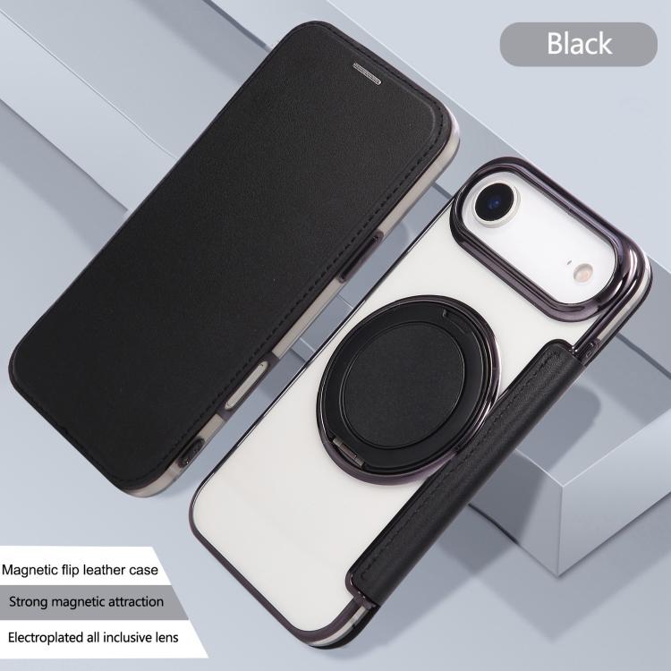 For iPhone Air Ultra-thin Rotation Holder Magnetic Plating Vegan Leather Phone Case