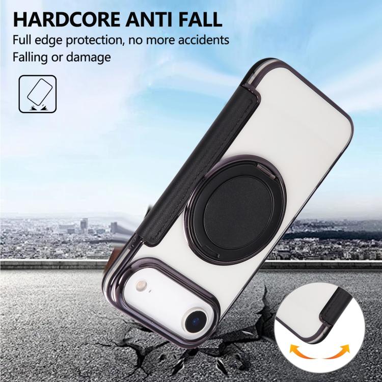 For iPhone Air Ultra-thin Rotation Holder Magnetic Plating Vegan Leather Phone Case