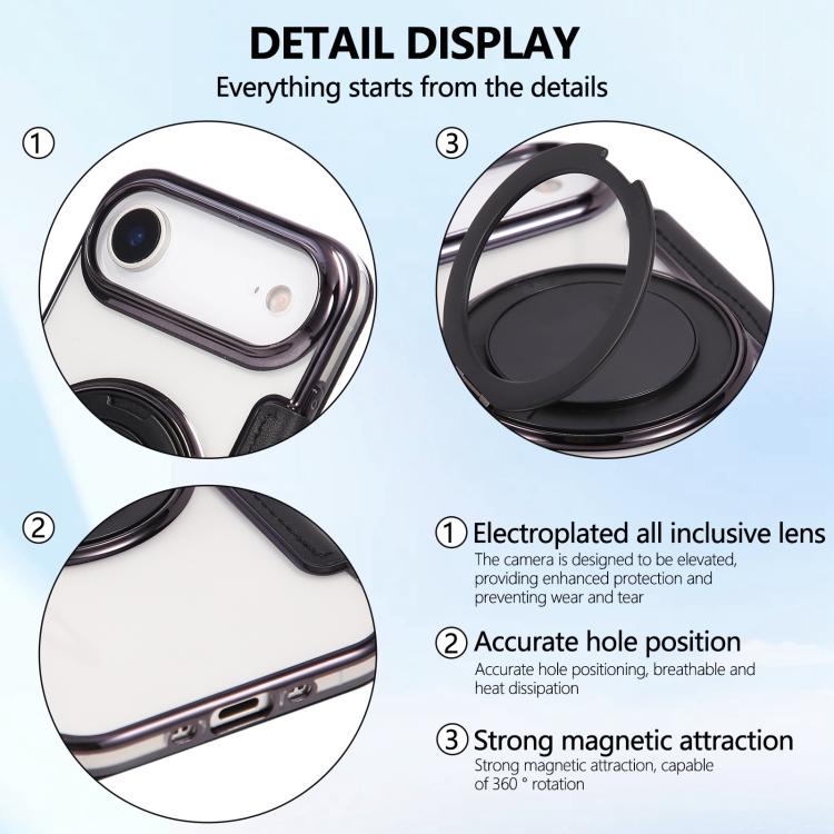 For iPhone Air Ultra-thin Rotation Holder Magnetic Plating Vegan Leather Phone Case