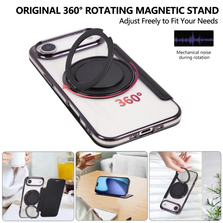 For iPhone Air Ultra-thin Rotation Holder Magnetic Plating Vegan Leather Phone Case