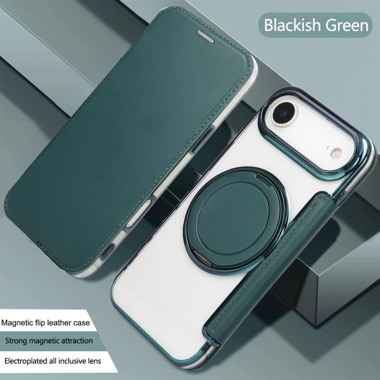 For iPhone Air Ultra-thin Rotation Holder Magnetic Plating Vegan Leather Phone Case
