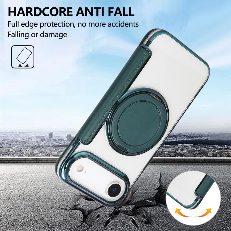 For iPhone Air Ultra-thin Rotation Holder Magnetic Plating Vegan Leather Phone Case