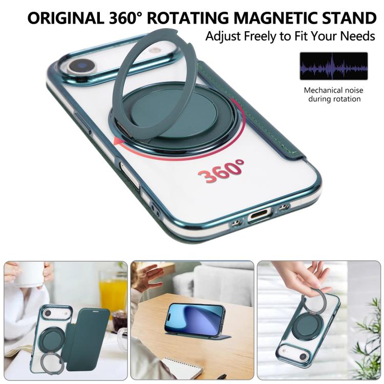 For iPhone Air Ultra-thin Rotation Holder Magnetic Plating Vegan Leather Phone Case