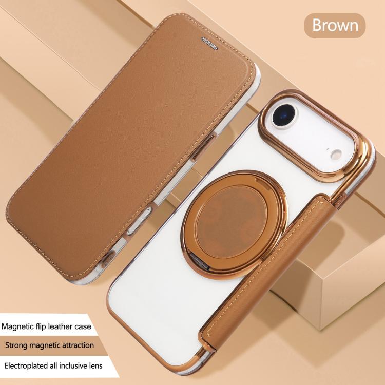 For iPhone Air Ultra-thin Rotation Holder Magnetic Plating Vegan Leather Phone Case