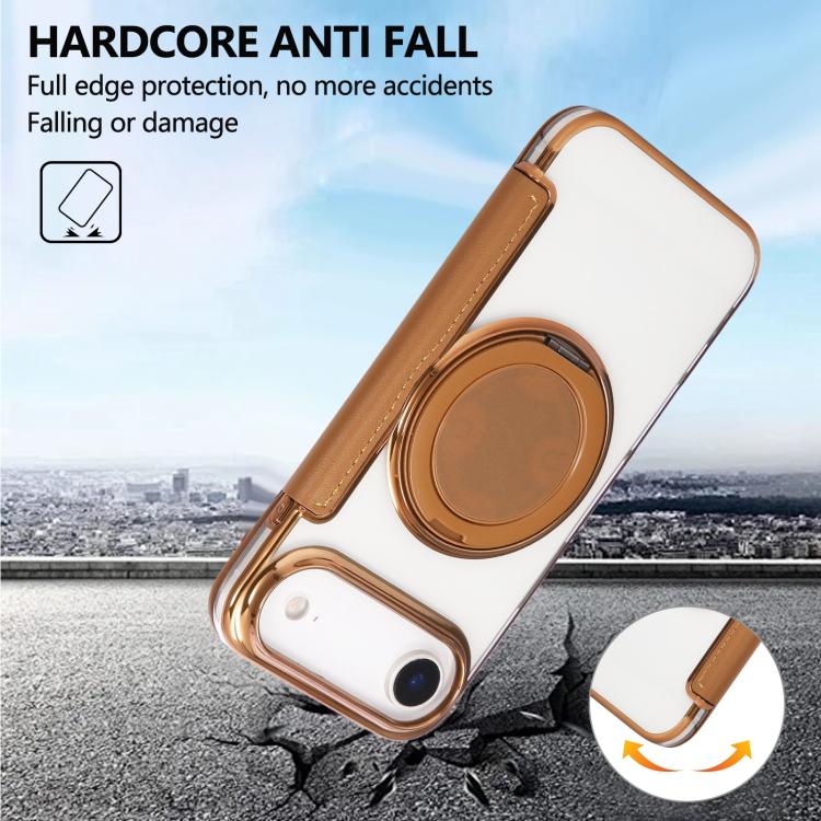 For iPhone Air Ultra-thin Rotation Holder Magnetic Plating Vegan Leather Phone Case