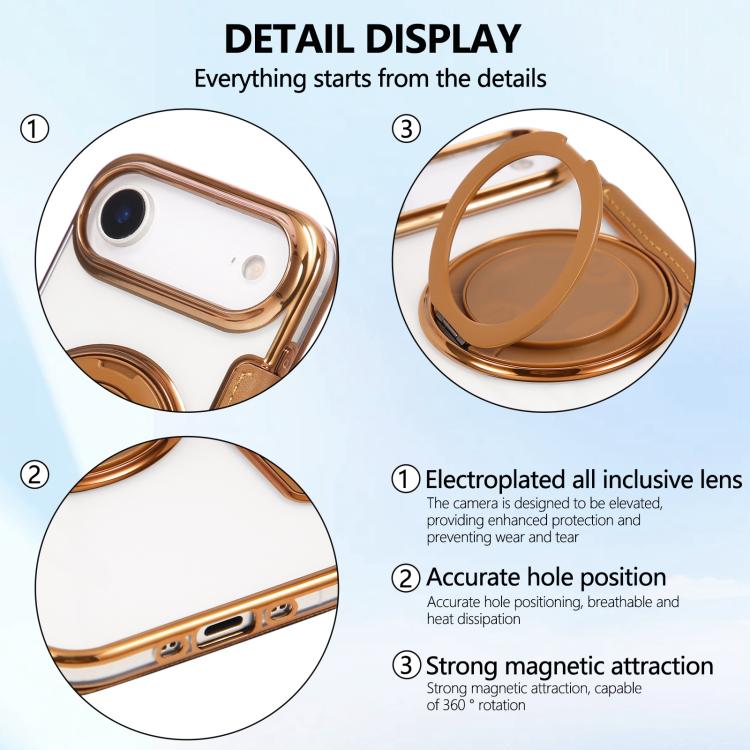 For iPhone Air Ultra-thin Rotation Holder Magnetic Plating Vegan Leather Phone Case