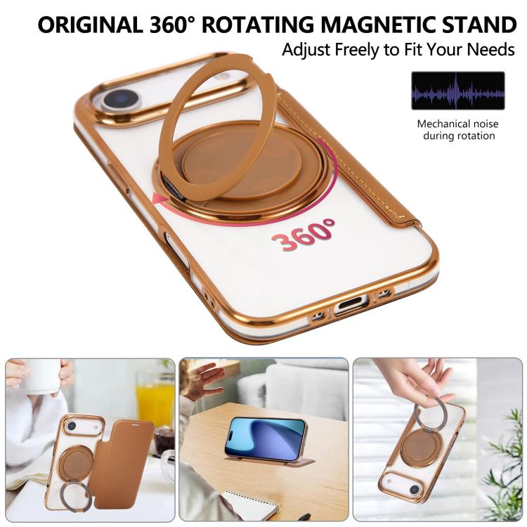 For iPhone Air Ultra-thin Rotation Holder Magnetic Plating Vegan Leather Phone Case