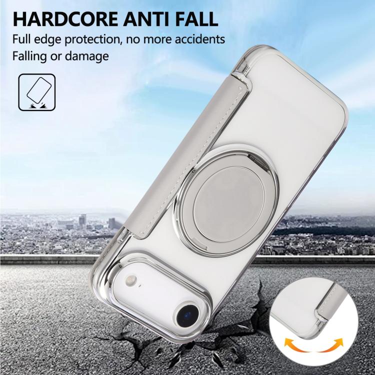 For iPhone Air Ultra-thin Rotation Holder Magnetic Plating Vegan Leather Phone Case