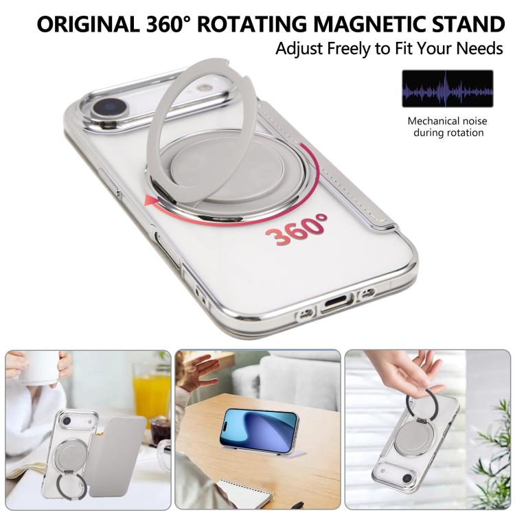 For iPhone Air Ultra-thin Rotation Holder Magnetic Plating Vegan Leather Phone Case