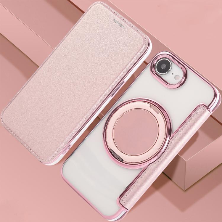 For iPhone 17e / 16e Ultra-thin Rotation Holder Magnetic Plating Vegan Leather Phone Case