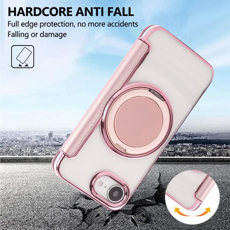For iPhone 17e / 16e Ultra-thin Rotation Holder Magnetic Plating Vegan Leather Phone Case