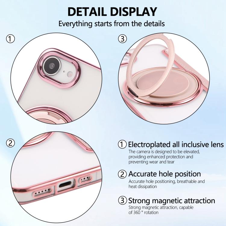 For iPhone 17e / 16e Ultra-thin Rotation Holder Magnetic Plating Vegan Leather Phone Case