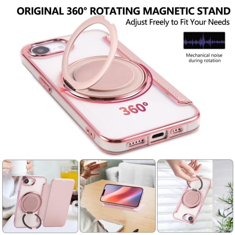 For iPhone 17e / 16e Ultra-thin Rotation Holder Magnetic Plating Vegan Leather Phone Case