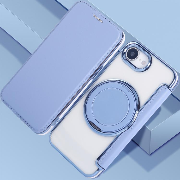 For iPhone 17e / 16e Ultra-thin Rotation Holder Magnetic Plating Vegan Leather Phone Case