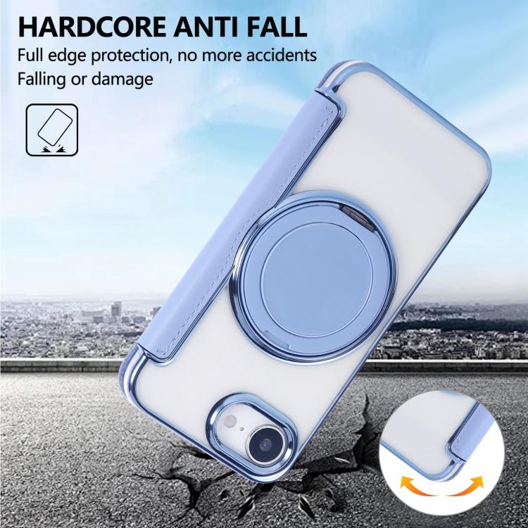 For iPhone 17e / 16e Ultra-thin Rotation Holder Magnetic Plating Vegan Leather Phone Case