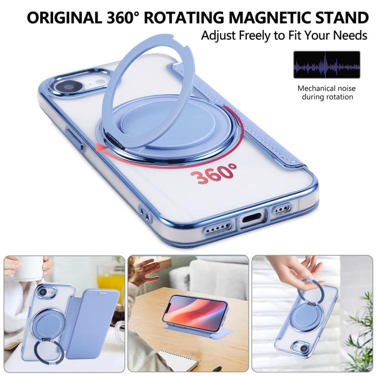 For iPhone 17e / 16e Ultra-thin Rotation Holder Magnetic Plating Vegan Leather Phone Case