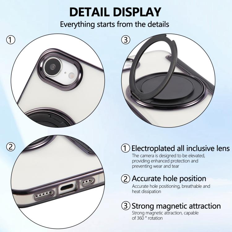 For iPhone 17e / 16e Ultra-thin Rotation Holder Magnetic Plating Vegan Leather Phone Case