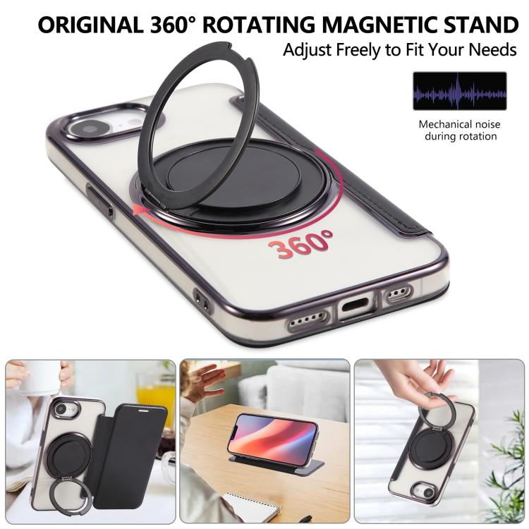 For iPhone 17e / 16e Ultra-thin Rotation Holder Magnetic Plating Vegan Leather Phone Case