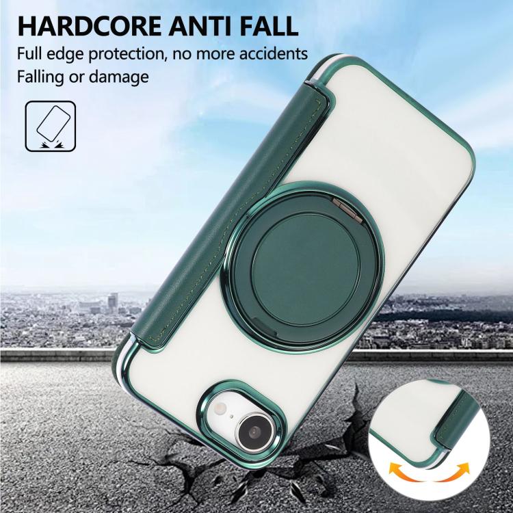 For iPhone 17e / 16e Ultra-thin Rotation Holder Magnetic Plating Vegan Leather Phone Case