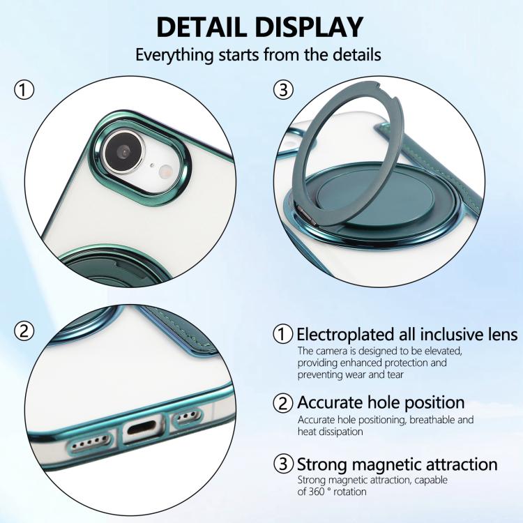 For iPhone 17e / 16e Ultra-thin Rotation Holder Magnetic Plating Vegan Leather Phone Case