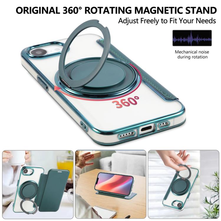 For iPhone 17e / 16e Ultra-thin Rotation Holder Magnetic Plating Vegan Leather Phone Case