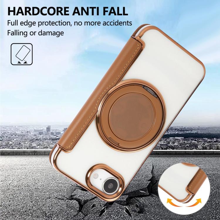 For iPhone 17e / 16e Ultra-thin Rotation Holder Magnetic Plating Vegan Leather Phone Case