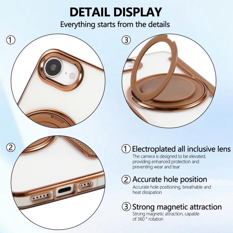 For iPhone 17e / 16e Ultra-thin Rotation Holder Magnetic Plating Vegan Leather Phone Case
