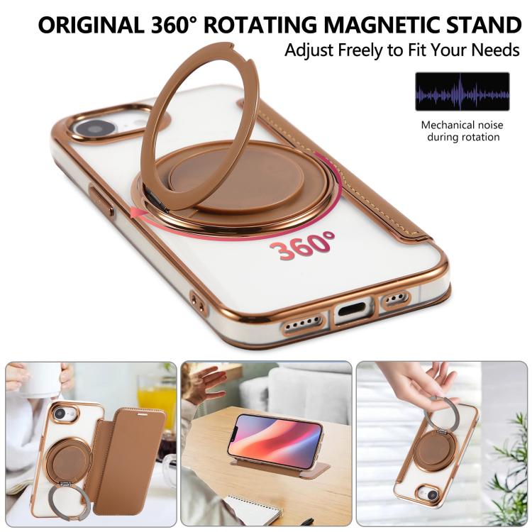For iPhone 17e / 16e Ultra-thin Rotation Holder Magnetic Plating Vegan Leather Phone Case