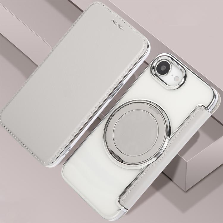For iPhone 17e / 16e Ultra-thin Rotation Holder Magnetic Plating Vegan Leather Phone Case