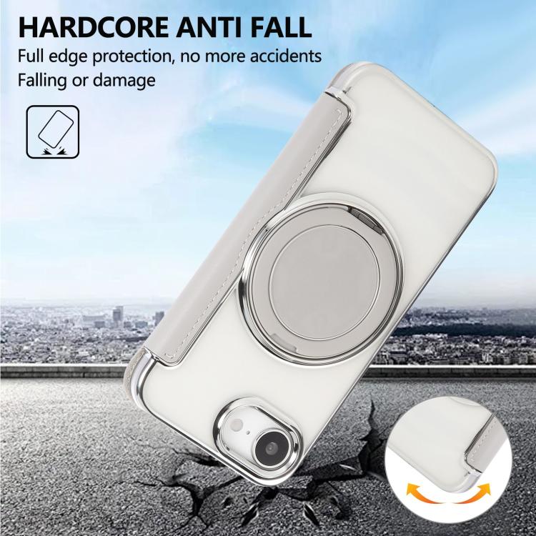 For iPhone 17e / 16e Ultra-thin Rotation Holder Magnetic Plating Vegan Leather Phone Case