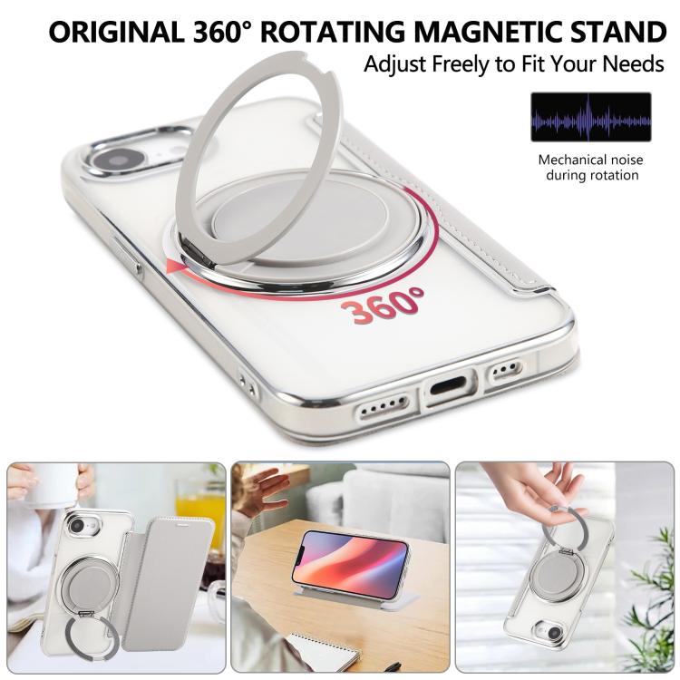 For iPhone 17e / 16e Ultra-thin Rotation Holder Magnetic Plating Vegan Leather Phone Case