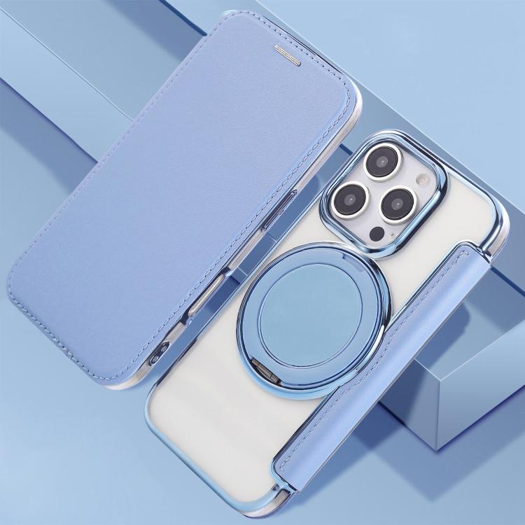 For iPhone 16 Pro Max Ultra-thin Rotation Holder Magnetic Plating Vegan Leather Phone Case