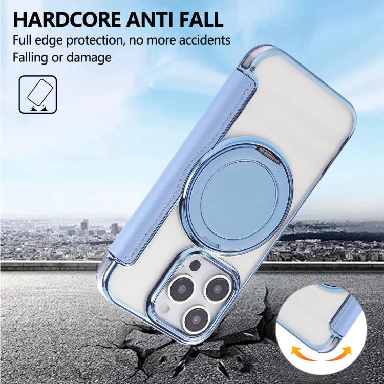 For iPhone 16 Pro Max Ultra-thin Rotation Holder Magnetic Plating Vegan Leather Phone Case