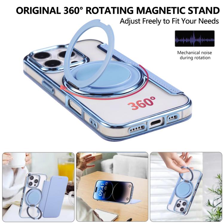 For iPhone 16 Pro Max Ultra-thin Rotation Holder Magnetic Plating Vegan Leather Phone Case