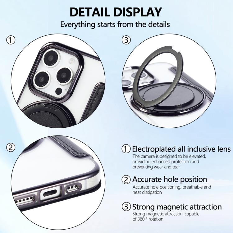 For iPhone 16 Pro Max Ultra-thin Rotation Holder Magnetic Plating Vegan Leather Phone Case