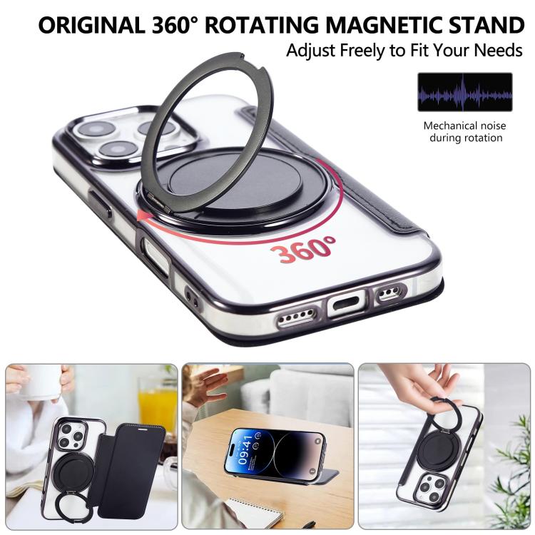 For iPhone 16 Pro Max Ultra-thin Rotation Holder Magnetic Plating Vegan Leather Phone Case