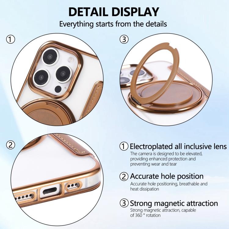 For iPhone 16 Pro Max Ultra-thin Rotation Holder Magnetic Plating Vegan Leather Phone Case