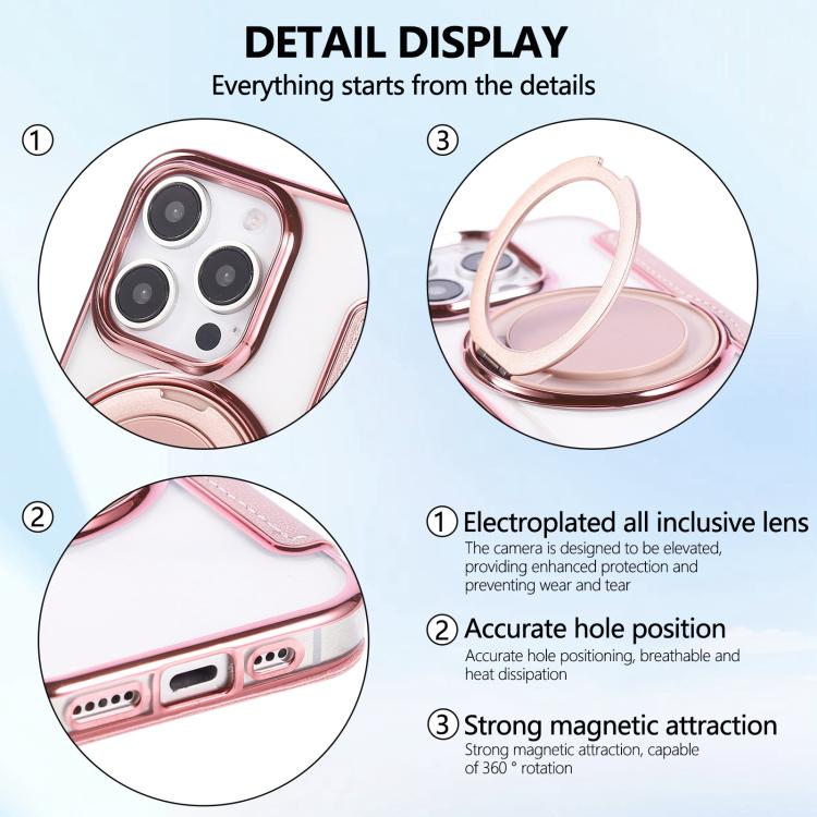 For iPhone 16 Pro Ultra-thin Rotation Holder Magnetic Plating Vegan Leather Phone Case