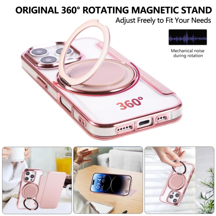 For iPhone 16 Pro Ultra-thin Rotation Holder Magnetic Plating Vegan Leather Phone Case