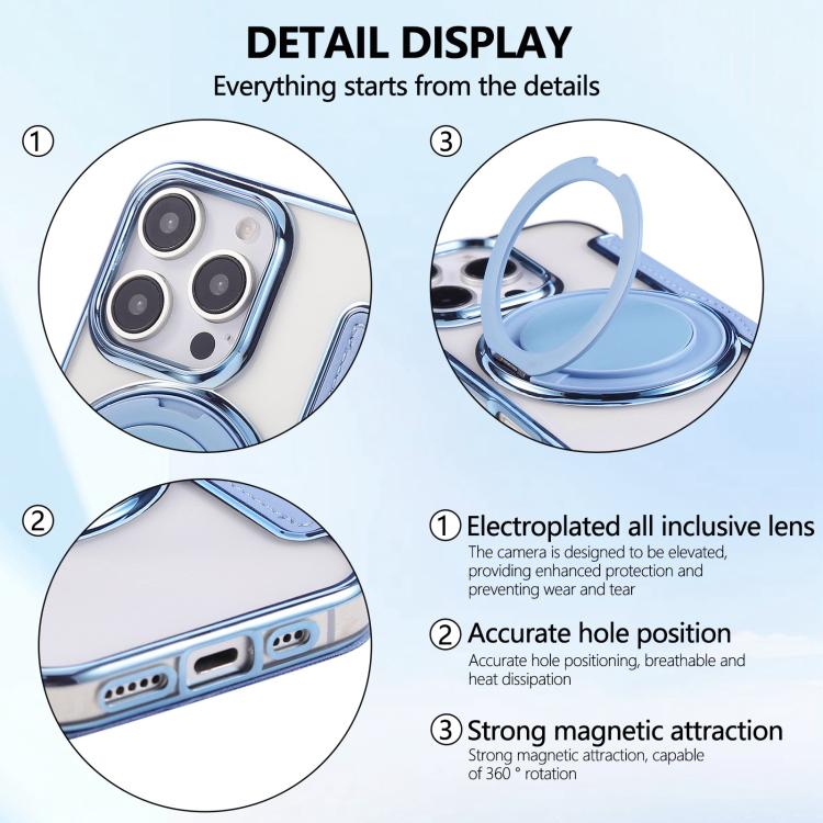 For iPhone 16 Pro Ultra-thin Rotation Holder Magnetic Plating Vegan Leather Phone Case
