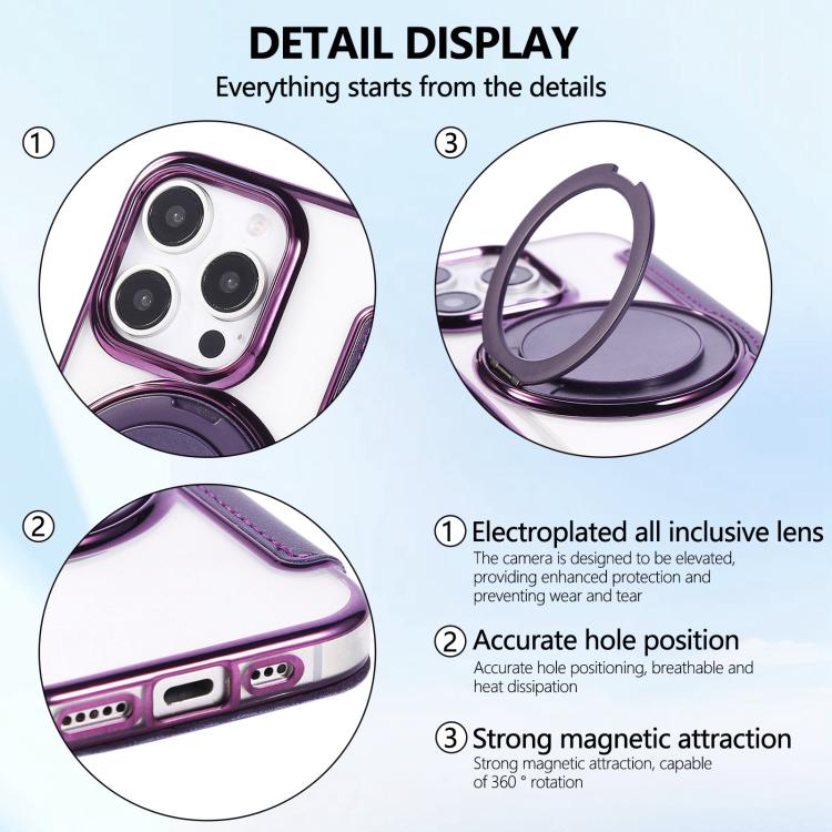 For iPhone 16 Pro Ultra-thin Rotation Holder Magnetic Plating Vegan Leather Phone Case