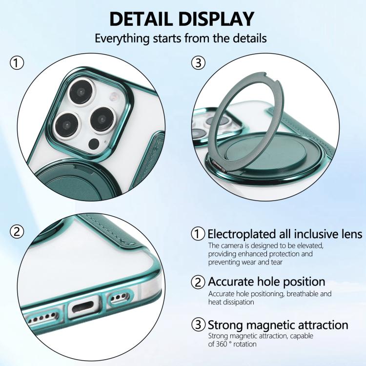 For iPhone 16 Pro Ultra-thin Rotation Holder Magnetic Plating Vegan Leather Phone Case