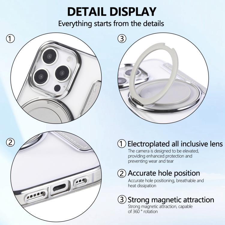 For iPhone 16 Pro Ultra-thin Rotation Holder Magnetic Plating Vegan Leather Phone Case