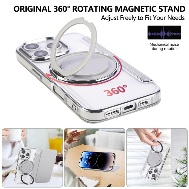 For iPhone 16 Pro Ultra-thin Rotation Holder Magnetic Plating Vegan Leather Phone Case