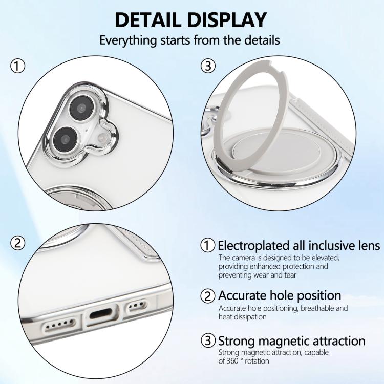 For iPhone 16 Plus Ultra-thin Rotation Holder Magnetic Plating Vegan Leather Phone Case