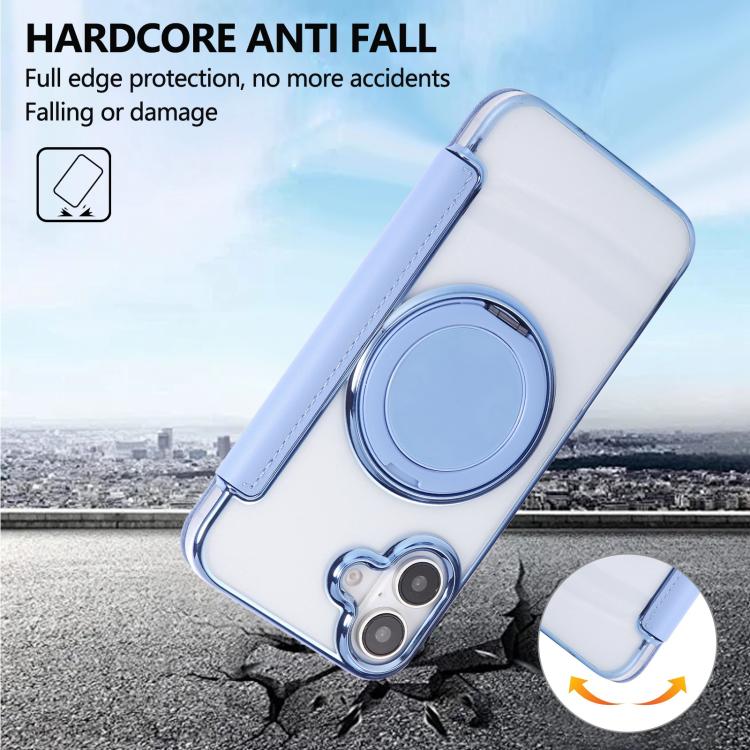 For iPhone 16 Ultra-thin Rotation Holder Magnetic Plating Vegan Leather Phone Case